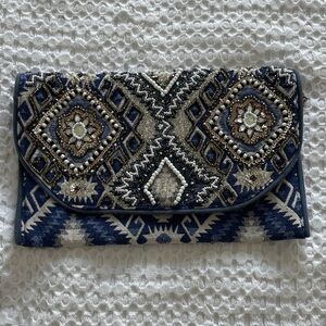 Handmade Beaded Embroidered Bag in Blue and Silver